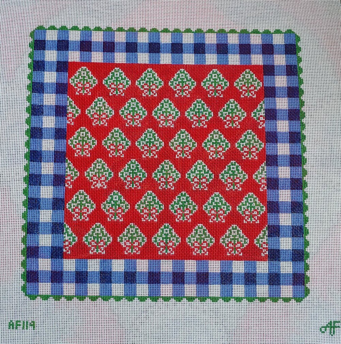 Red Holiday Pillow w/Blue Gingham