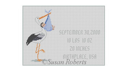 Stork w /Baby, blue, birth data sign