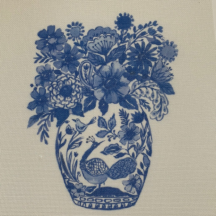 Blue Vase w/ Bunch of Blue Flowers