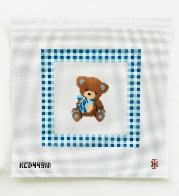 Teddy Bear with Gingham Border Pillow - Blue