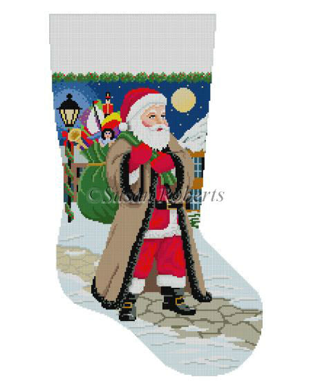 Santa Coming Up Sidewalk - Stocking