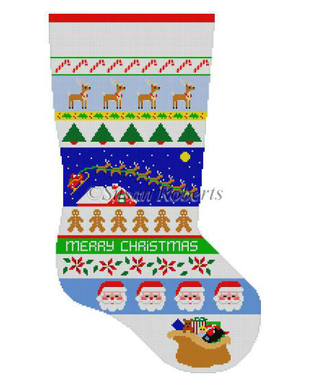 Sleigh Over Roof Top Stripe - Stocking