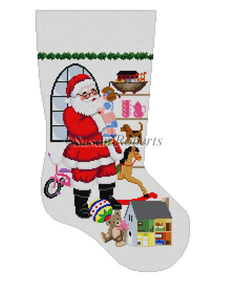 Standing Santa In Front Of Window, Girl Toys - Stocking