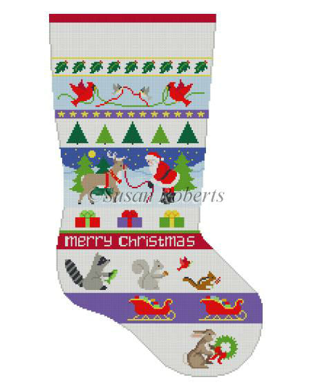 Santa & Animals Stripe - Stocking