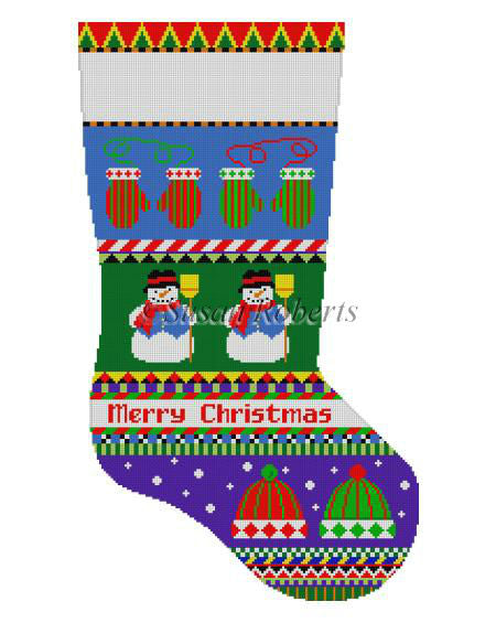 Bold Stripe, Snowman, Hats & Mittens - Stocking