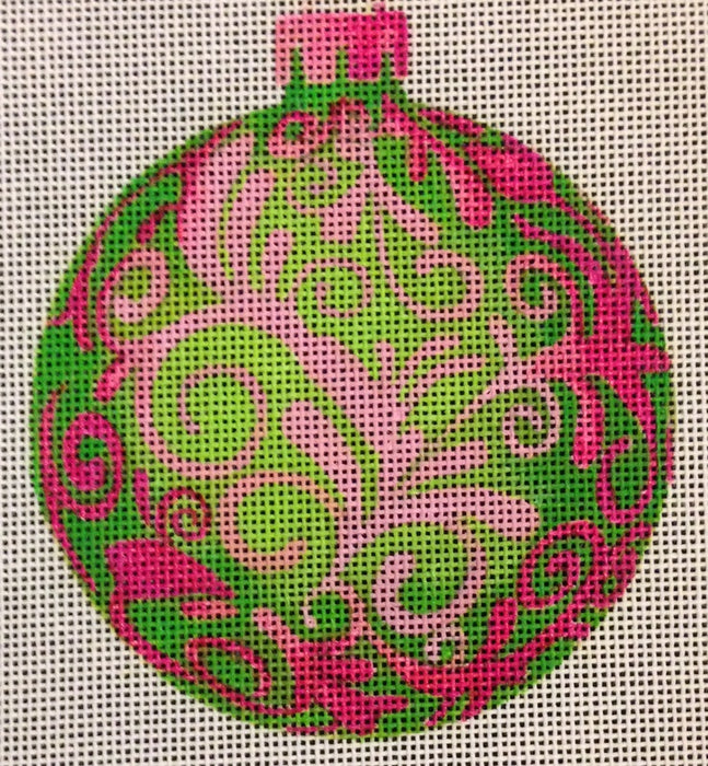 Ornament - Green w/ Pink Leaves