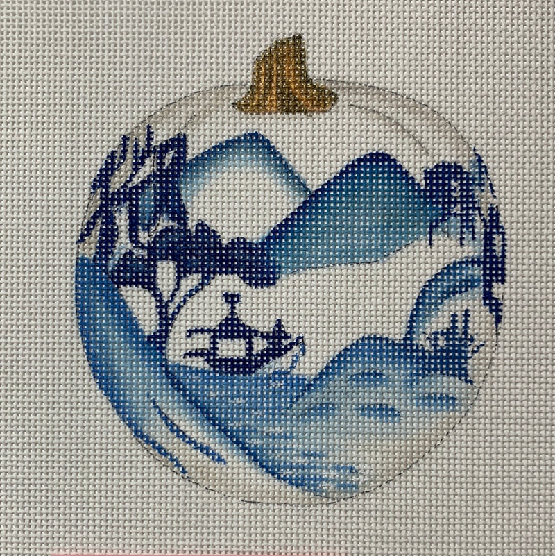 Blue & White Pumpkin - Mountain Scene