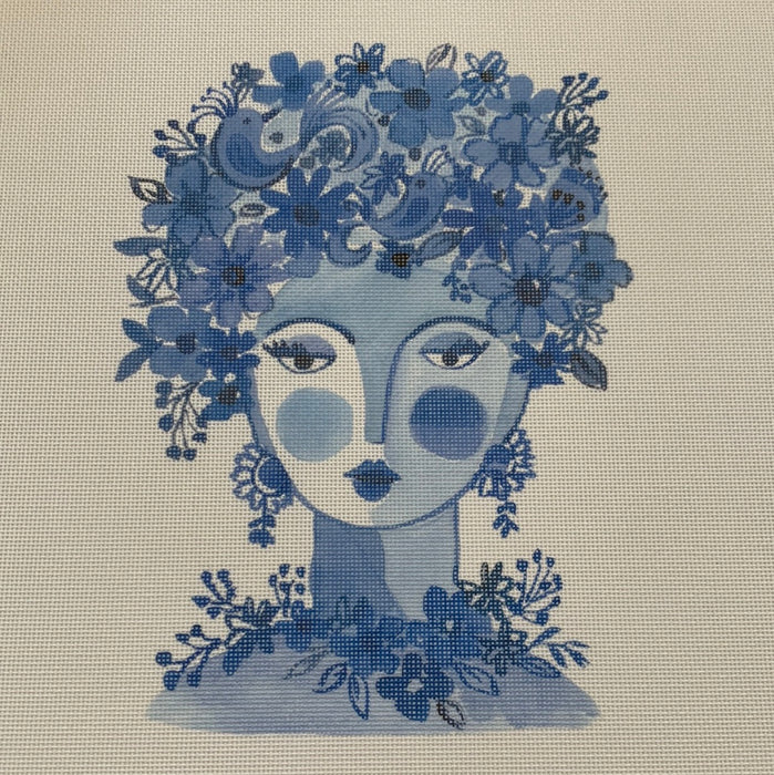 Head with Blue Flowers