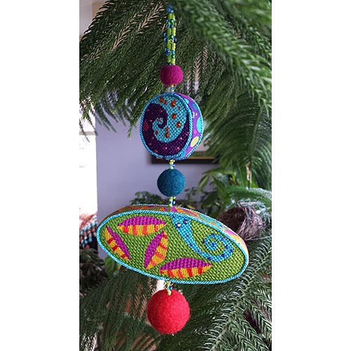 2 part Jungle Ornament w/ ribbon & felt balls