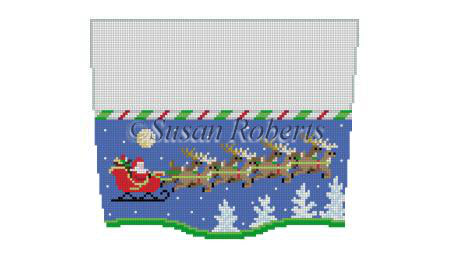 Sleigh, 8 Reindeer at Night - Stocking Cuff