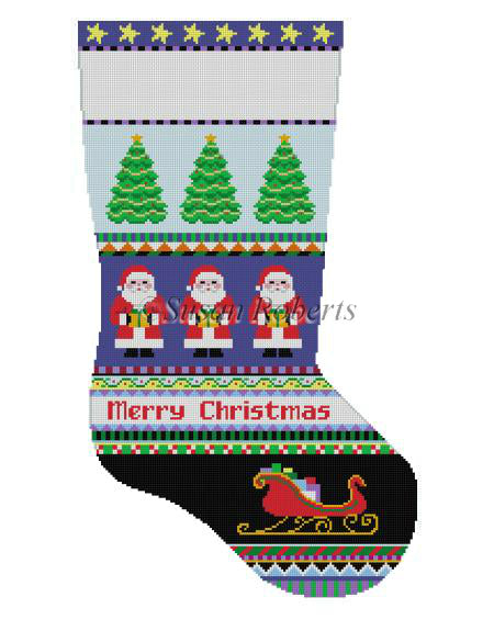 Bold Stripe, Santas, Trees, Sleigh - Stocking