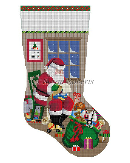 Sitting Santa Checking his list, boys - Stocking