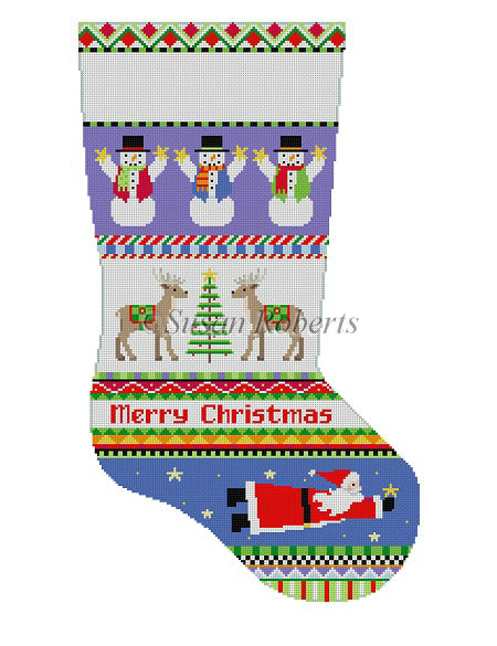 Bold Stripe Reindeer & Flying Santa - Stocking