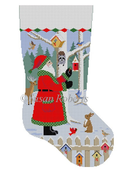 Santa With Bird Wreaths - Stocking