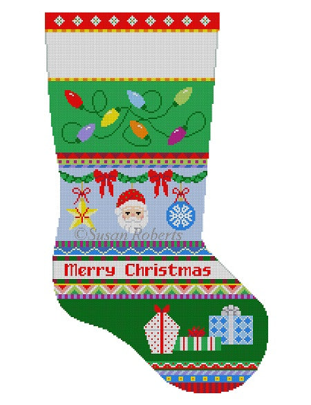 Bold Stripe Lights, Ornaments, Presents - Stocking