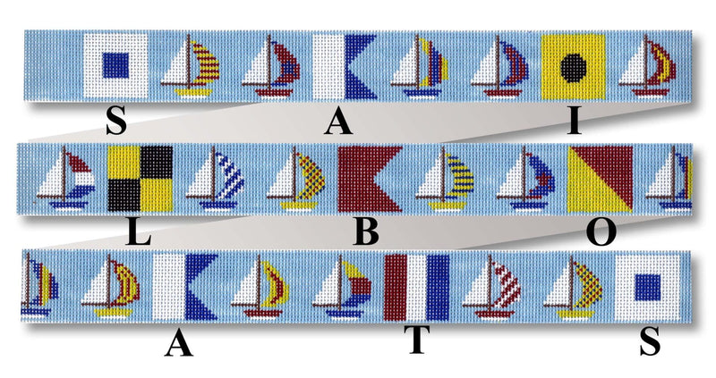 Flags spell "Sailboats" with boats