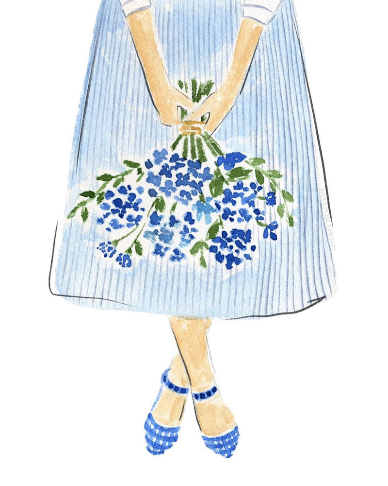 Lindsay Brackeen – Blue Flowers on Striped Skirt