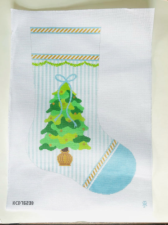 Tree on Blue Stocking