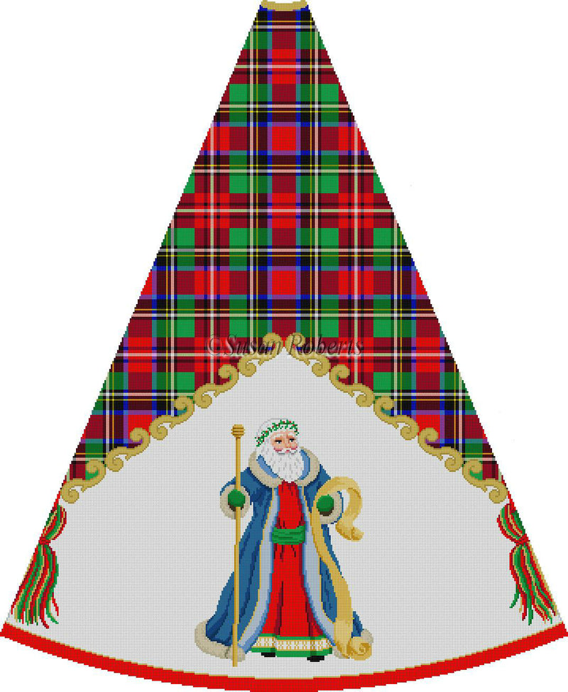 Blue Robe Santa - Tartan - Tree Skirt