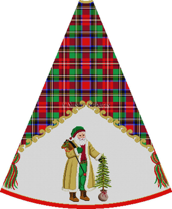 Shearling Coat Santa With Tree - Tartan - Tree Skirt