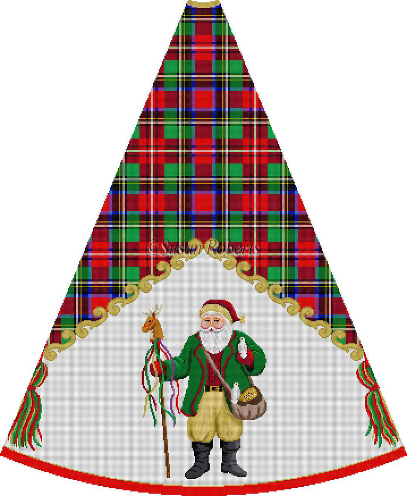 Loden Jacket Santa Feeding Birds - Tartan - Tree Skirt
