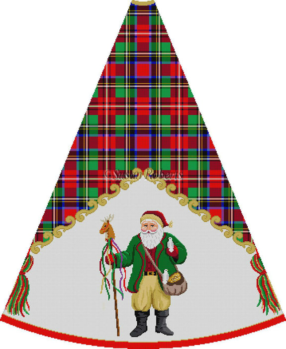 Loden Jacket Santa Feeding Birds - Tartan - Tree Skirt