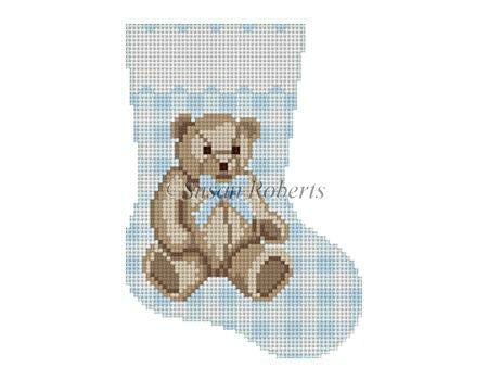 Gingham Teddy, blue - Mini Stocking