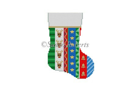 Reindeer, vertical stripe - Mini Stocking