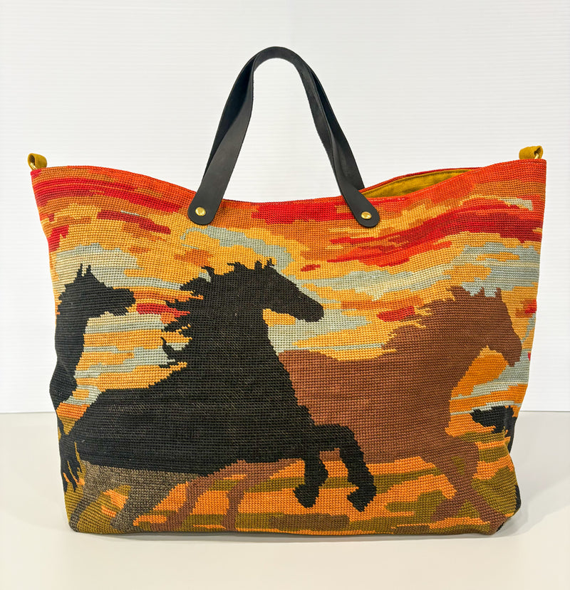 Sunset Horses Tote - Bespoke Needlepoint Bag Collection