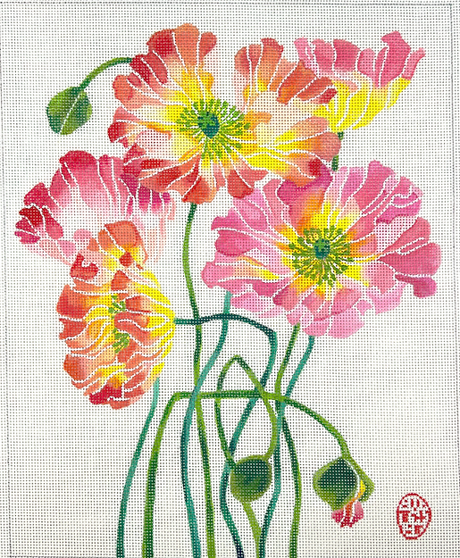 Gabby Malpas – Poppies #2 – pinks, reds, corals, oranges, yellows & greens