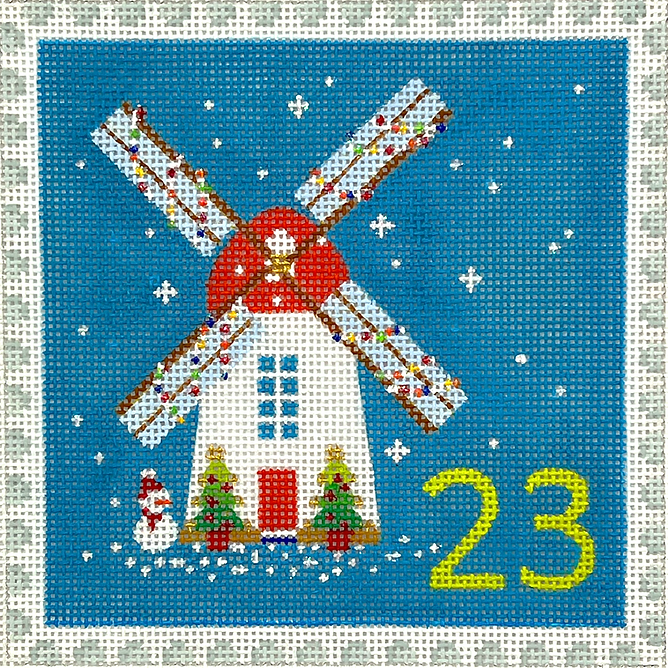 Klara Hawkins – Advent Around the World Stamp #23 – Holland – Windmill w/ Snowman