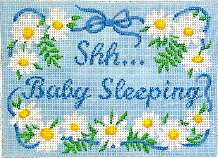 “Shh…Baby Sleeping – Daisies – blues, yellows & greens