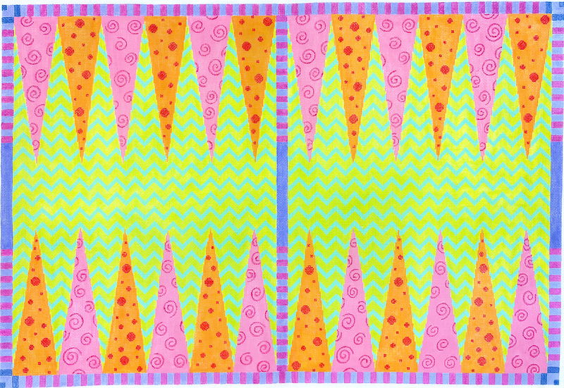 Backgammon Board Canvas – Funky Patterns – pinks, oranges, limes & lavender