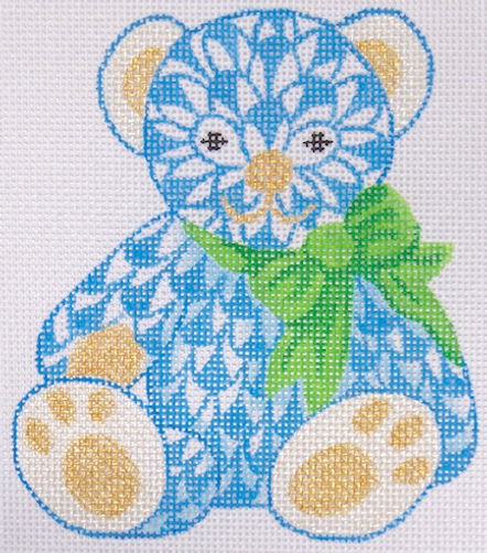 Mini Herend-style Fishnet Teddy Bear – Blues w/ Green