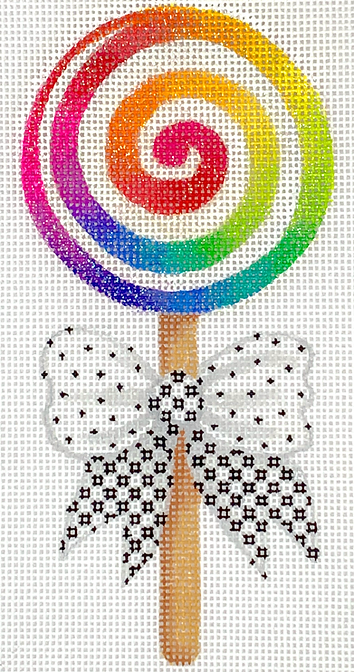 Mini Sweet Treat – Rainbow Swirl Lollipop w/ Black & White Bow