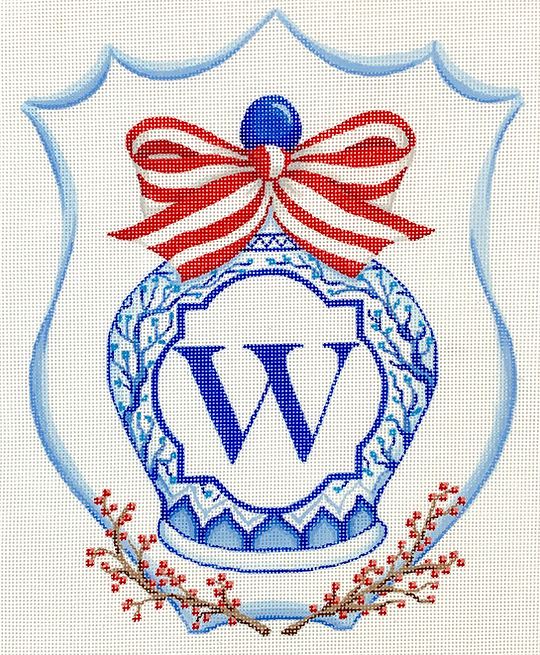 Monogram Crest – Chinese Vase with Bow – blues & reds