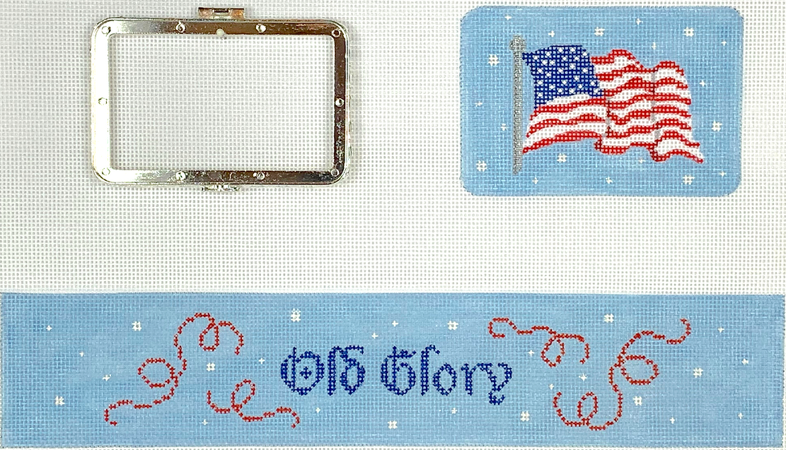 Limoges Box – Med. Rectangle Box – “Old Glory” American Flag (silver clasp)