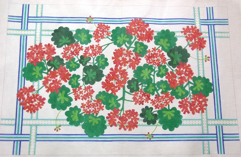 Geraniums Red w/ Ribbons Border Rug