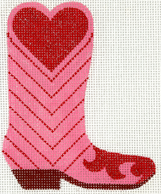 Mini Cowgirl Boot – Pink w/ Red Heart & Chevrons