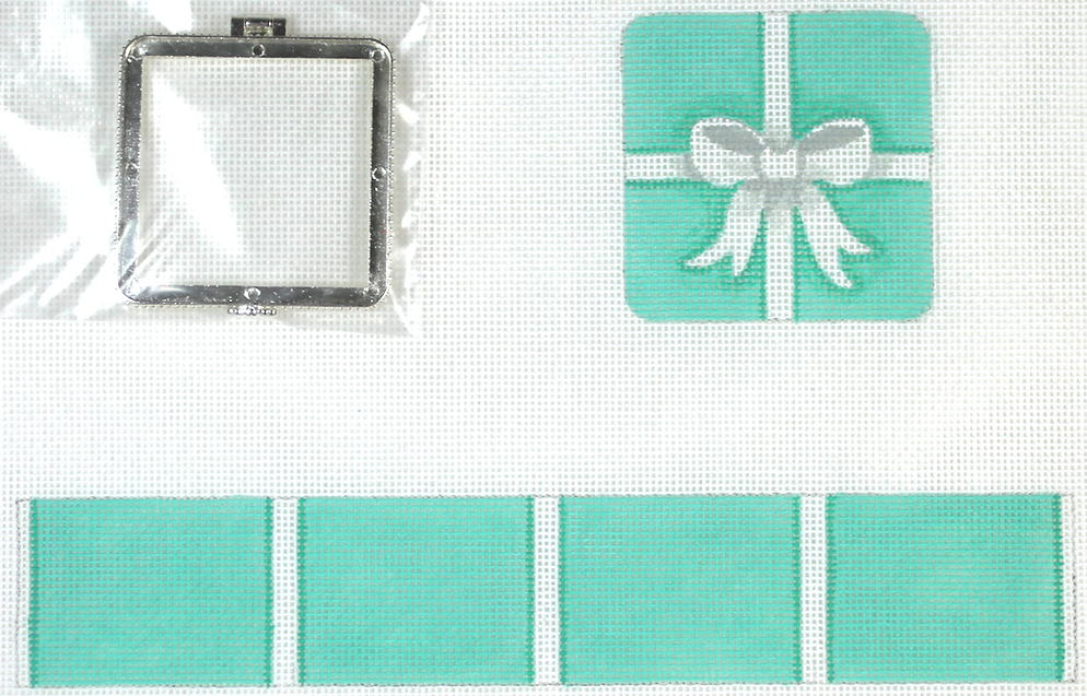 Limoges Box – Sm. Square Tiffany Wrapped Box – Tiffany blue & white (silver clasp)
