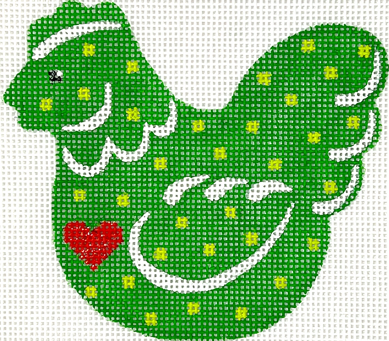 Christmas Ornament – Country Christmas Chicken w/ Heart & dots – greens, sparkly red & white