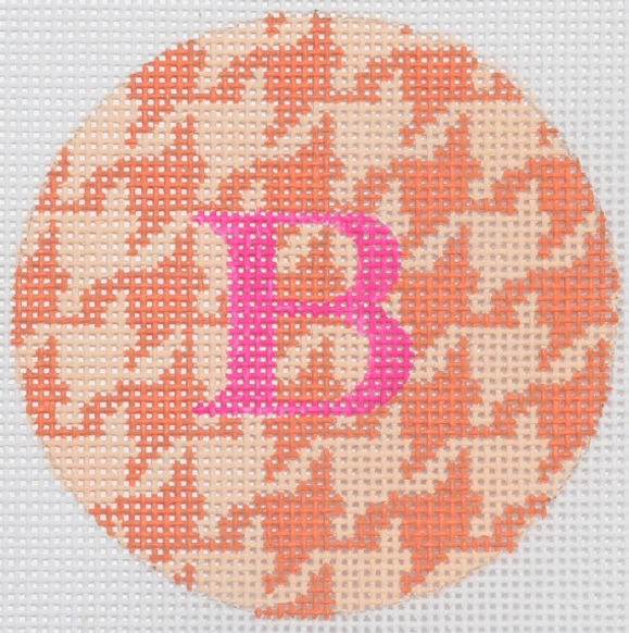 3" Round – Tangerine & Creamsicle Houndstooth, Hot Pink Letter