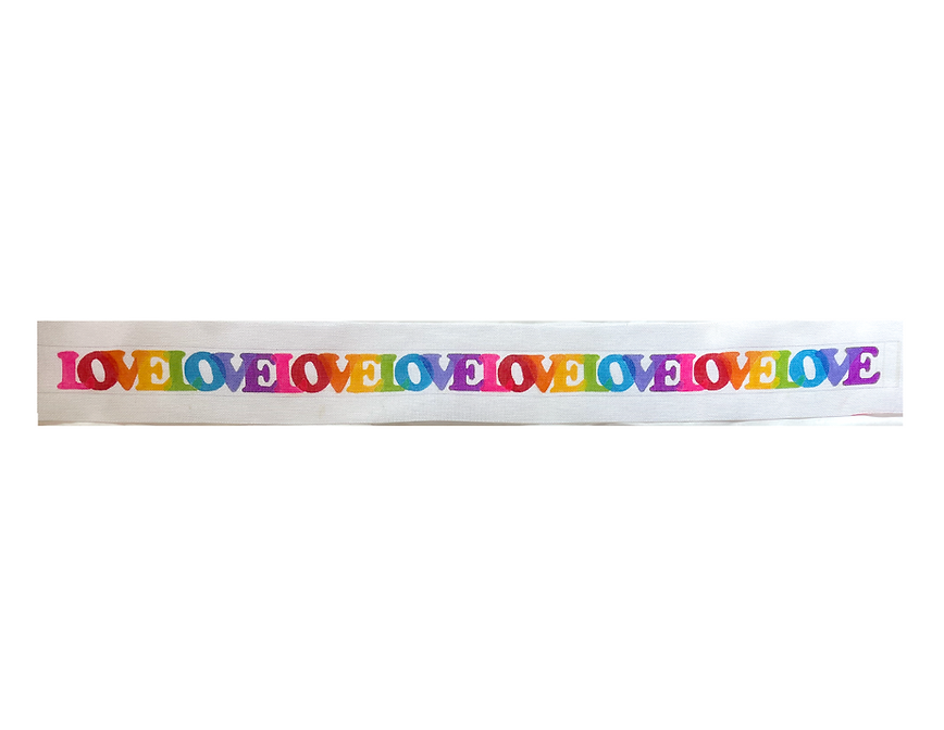 Wide Belt – LOVELOVELOVE… - overlapping letters in rainbow colors