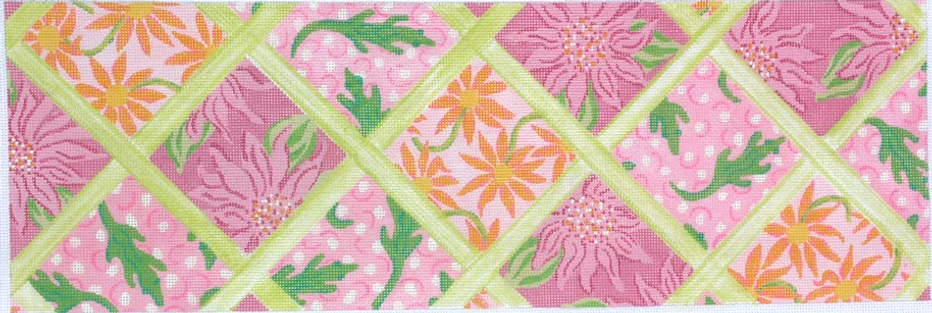 Long Rect.– Lilly-inspired Lattice Patchwork – pinks & greens