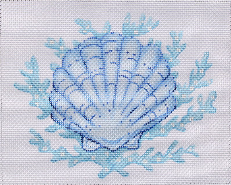 Scallop Shell w/ Coral – all in shades of blue