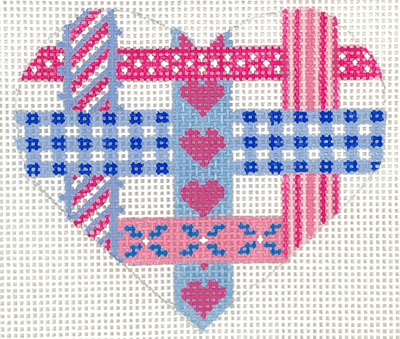 Mini Heart – Woven Ribbons – pinks & blues
