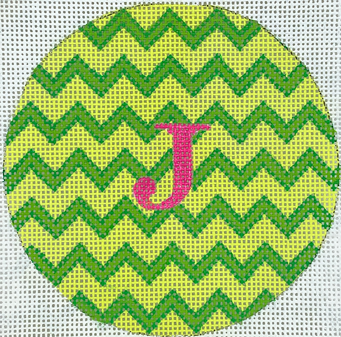 4” Round – Zigzag – limes w/ hot pink letter