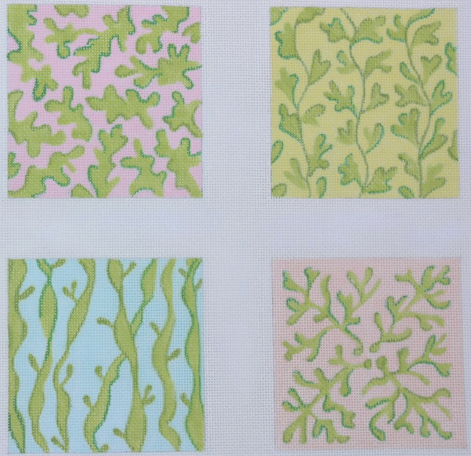 Set of 4 Coasters – Seaweed – greens on pastels