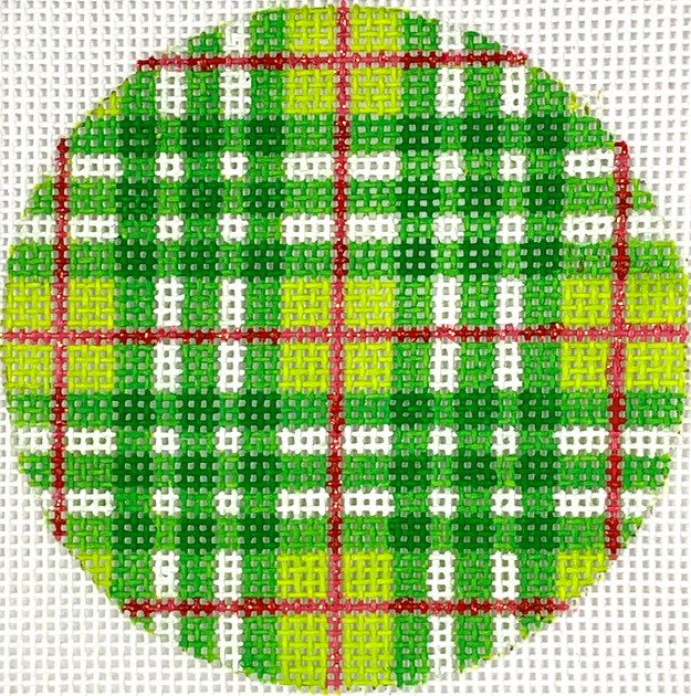 3" Round – Christmas Plaid – Green & Lime Plaid w/ Red Lines