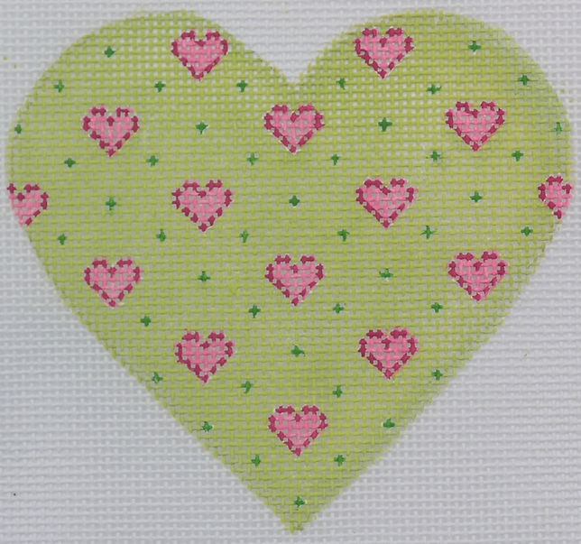 Mini Heart – Baby Hearts – pinks on lime (w/ stitch guide)